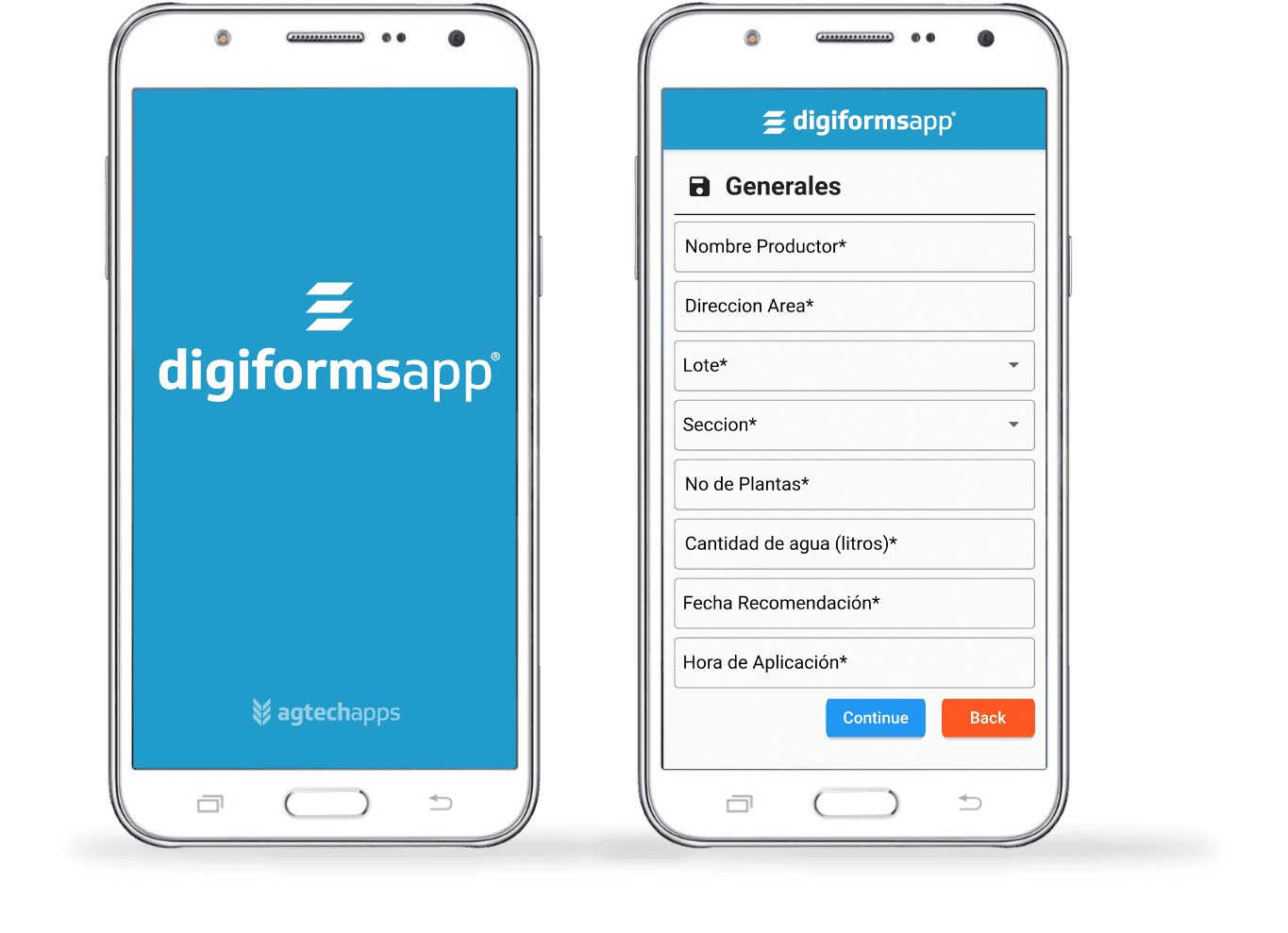 Aplicación de AgtechApps mostrada en un teléfono móvil